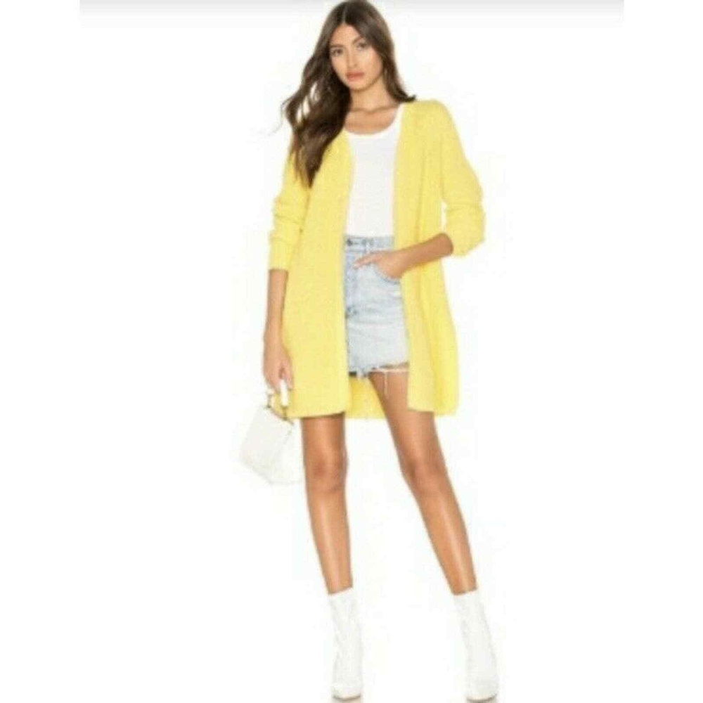 525 America Cardigan Sweater Open Front Yellow Chunky Knit Small New‎